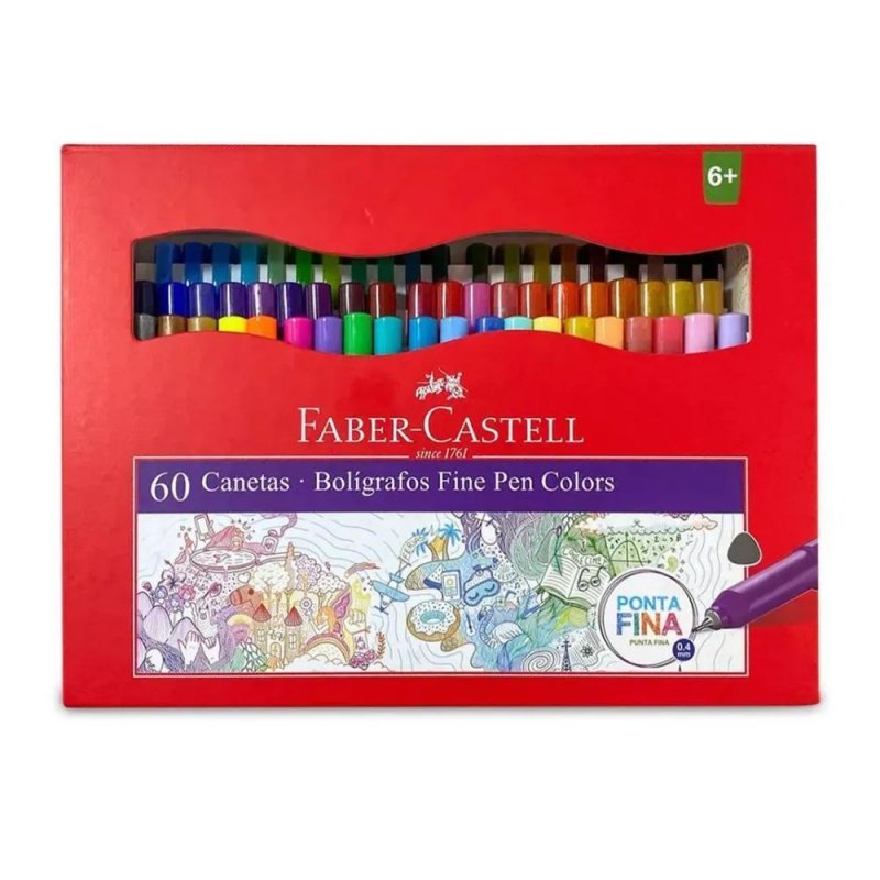 CANETA FINE PEN C/ 60 CORES FABER Ellos Papelaria