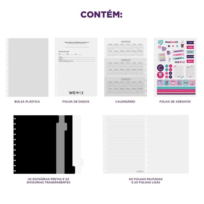 CADERNO INTELIGENTE MEDIO ROSE PASTEL Ellos Papelaria