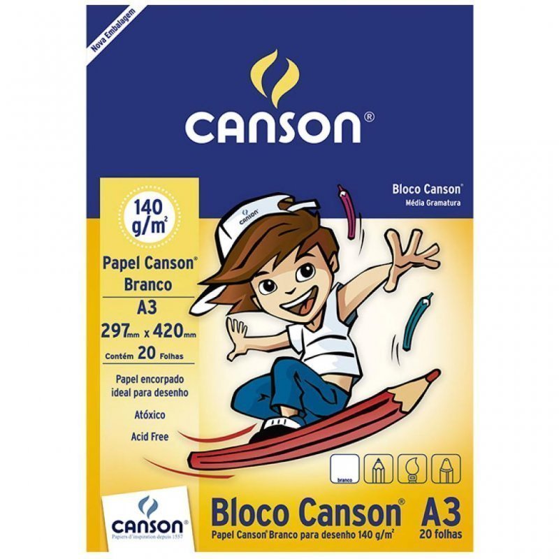 BLOCO DESENHO A3 140G 20F BRANCO CANSON Ellos Papelaria