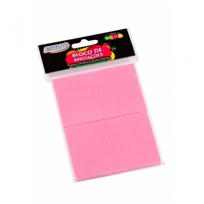 ANOTE COLE 38X51MM 4 BLOCO ROSA NEON 100 FL BRW Ellos Papelaria