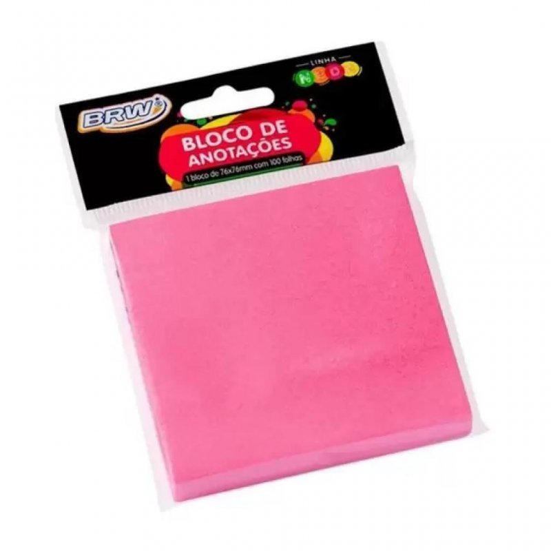 ANOTE COLE 76X76MM ROSA NEON 100FL BRW Ellos Papelaria