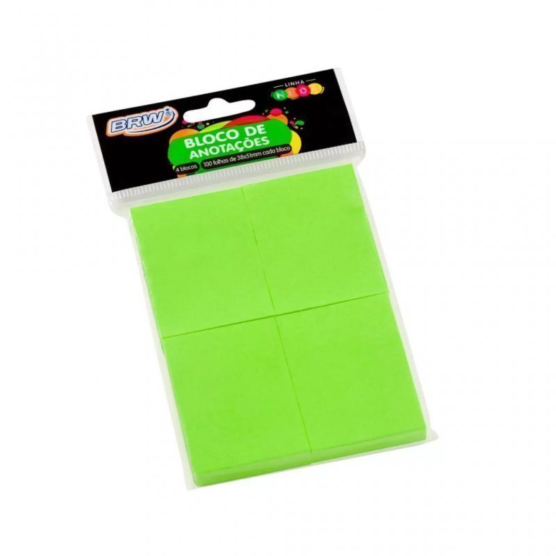 ANOTE COLE 38X51MM 4 BLOCO VERDE NEON 100FL BRW Ellos Papelaria