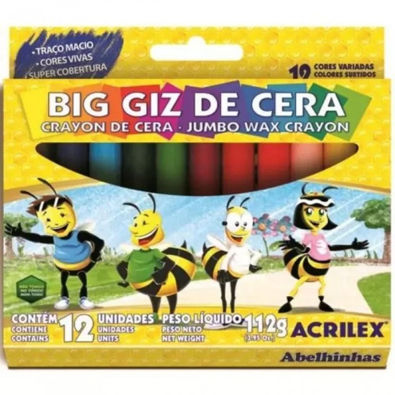 GIZ DE CERA 12 CORES BIG ACRILEX Ellos Papelaria