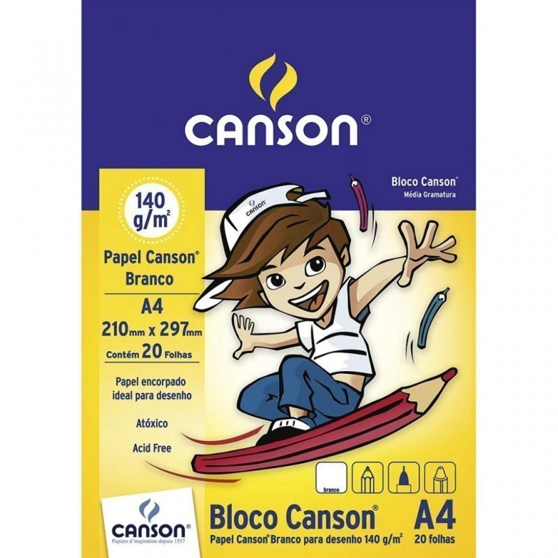 BLOCO DESENHO A4 140GR BRANCO 20FL CANSON Ellos Papelaria