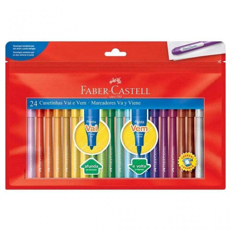 CANETA HIDROGR. VAI E VEM 24 CORES FABER CASTELL Ellos Papelaria