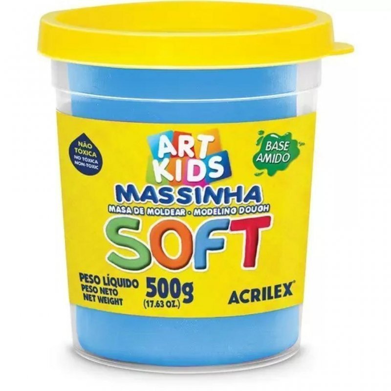 MASSA MODELAR SOFT 500G AZUL ACRILEX Ellos Papelaria