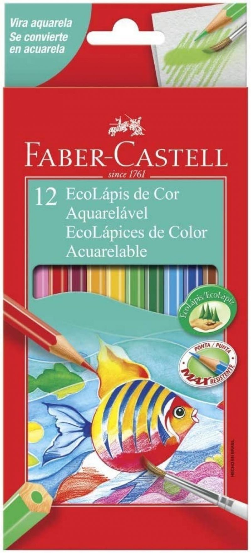 LAPIS DE COR AQUARELAVEL 12 CORES FABER Ellos Papelaria