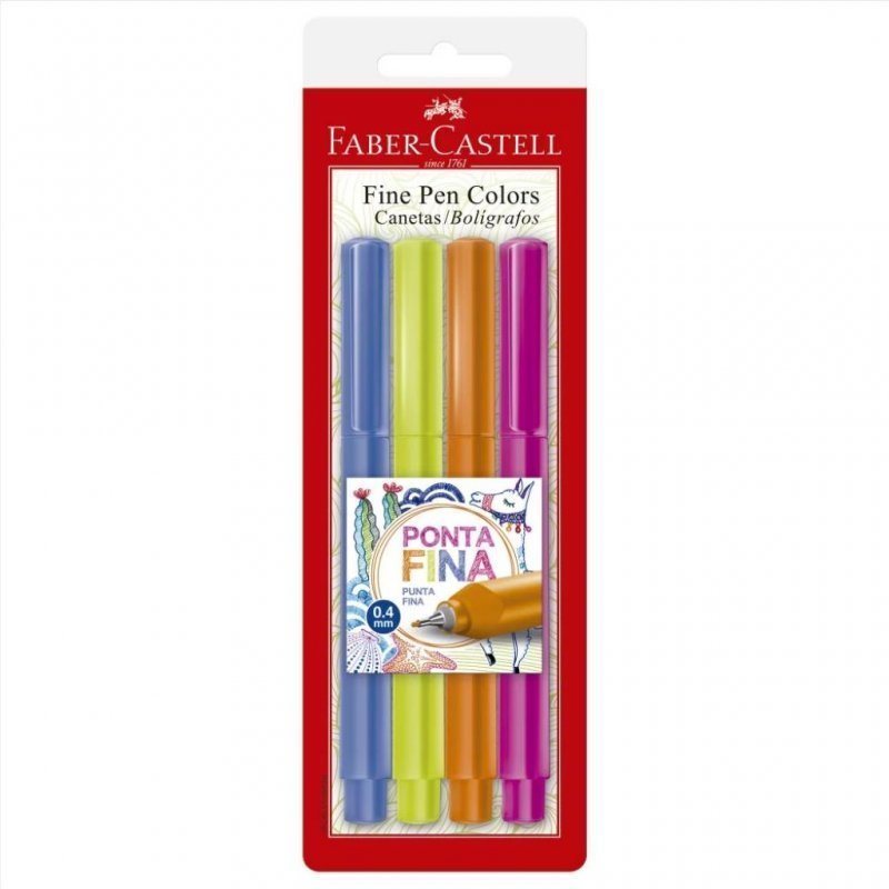 CANETA FINE PEN ESTO. 2 C/4 CORES FABER Ellos Papelaria