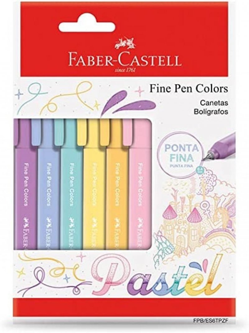 CANETA FINE PEN COLORS PASTEL 6 UNID FABER Ellos Papelaria