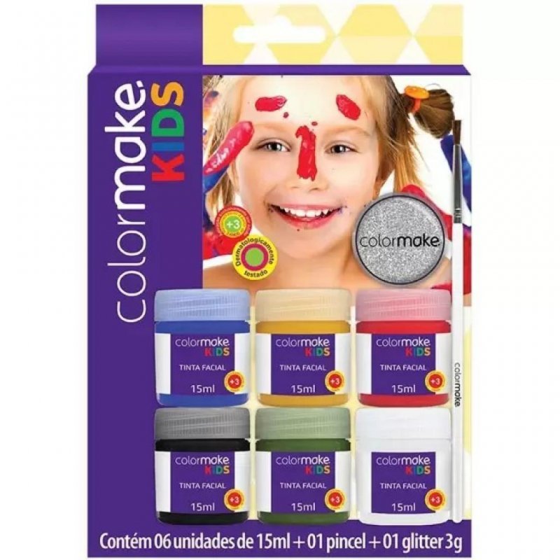 PINTURA FACIAL LIQUIDA KIDS 6CORES+PINCEL+GLI KIT Ellos Papelaria