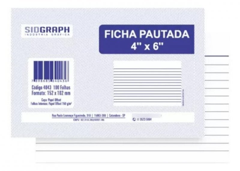 FICHA PAUTADA 4X6 100FL 152X102 SIDGRAPH Ellos Papelaria