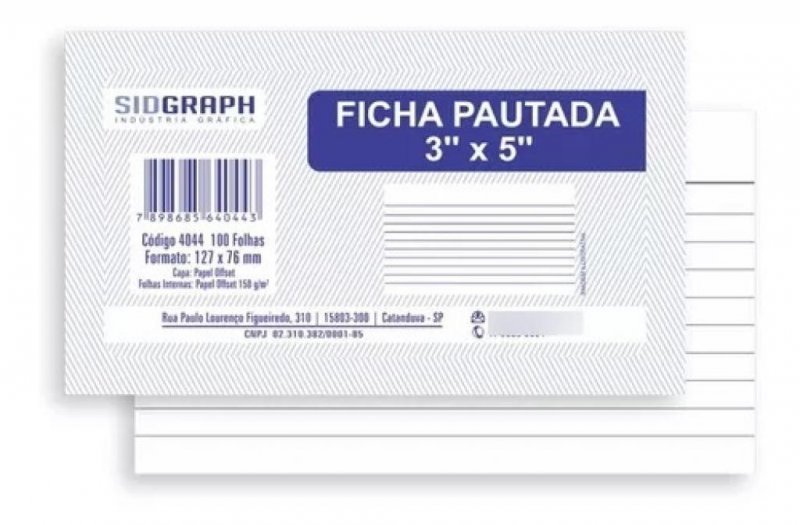 FICHA PAUTADA 3X5 100 FL 127X76 SIDGRAPH Ellos Papelaria