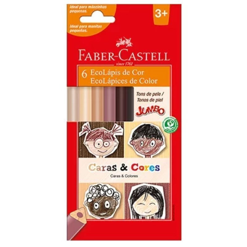 LAPIS DE COR JUMBO CARAS&CORES 6 TONS DE PELE FABE Ellos Papelaria