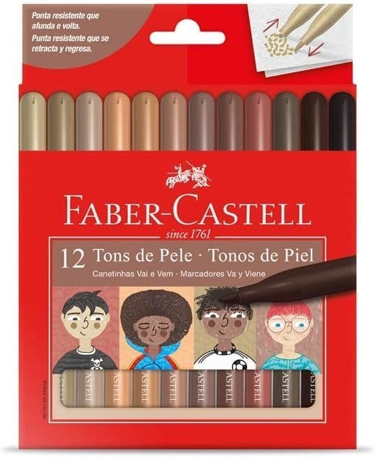 CANETINHA VAI E VEM 12 CORES TONS DE PELE FABER Ellos Papelaria