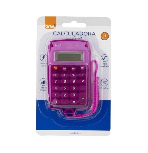 CALCULADORA PEQUENA 8 DIGITOS CORDAO ROSA BRW Ellos Papelaria