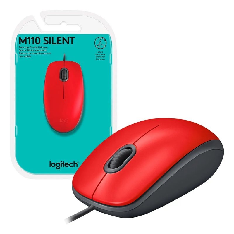 MOUSE USB M110 SILENT VERMELHO LOGITECH Ellos Papelaria