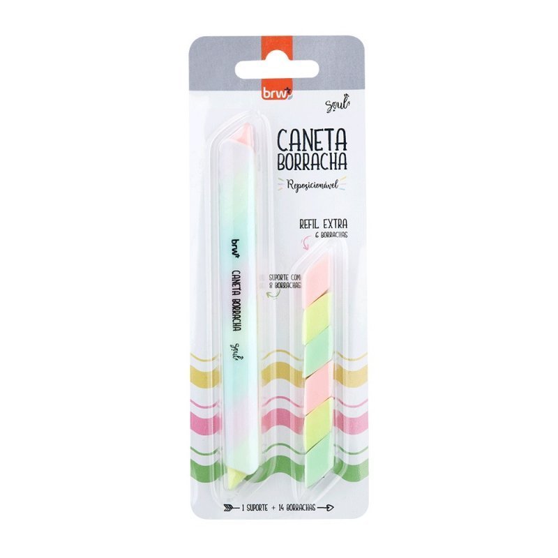 CANETA BORRACHA REPOSICIONAVEL 3CORES PASTEL BRW Ellos Papelaria