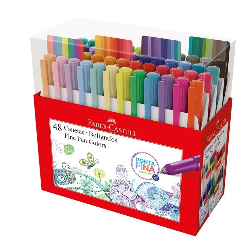 CANETA FINE PEN COLORS - 48 CORES FABER Ellos Papelaria