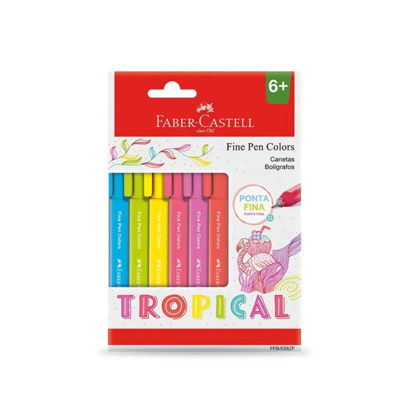 CANETA HID FINE PEN COLORS TROPICAL C/ 6 FABER Ellos Papelaria