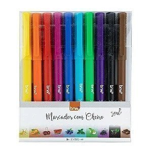 CANETINHA HIDROGAFICA 12 CORES COM CHEIRO BRW Ellos Papelaria