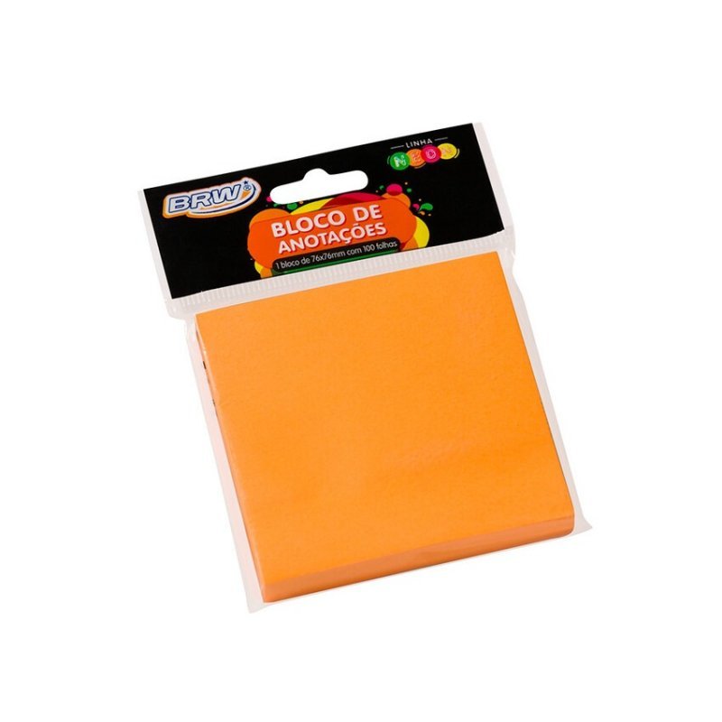 ANOTE COLE 76X76MM LARANJA NEON 100FL BRW Ellos Papelaria