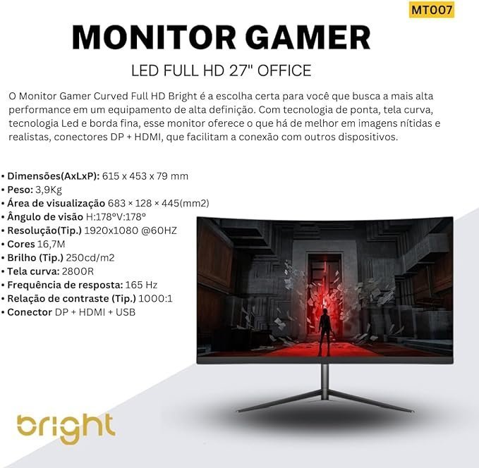 MONITOR GAMER CURVO 27 LCD/LED BRIGHT Ellos Papelaria