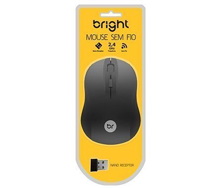 MOUSE SEM FIO USB PRETO 2.4G 1000DPI BRIGHT Ellos Papelaria