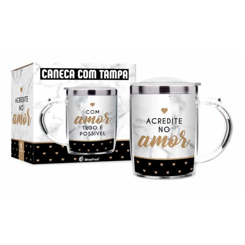 CANECA PLASTICA INOX SW C/ AMOR TUDO E POSSIVEL JT Ellos Papelaria