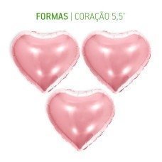 BALAO METALIZADO CORACAO ROSE 5,5-14 CM MAKE Ellos Papelaria