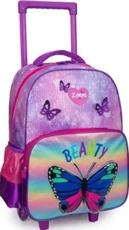 MOCHILA COM RODAS INFANTIL BEAUTY BORBOLETA  Ellos Papelaria