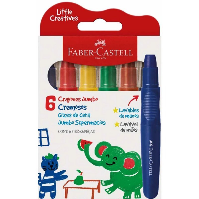 GIZ DE CERA JUMBO CREATIVES 6 CORES FABER Ellos Papelaria