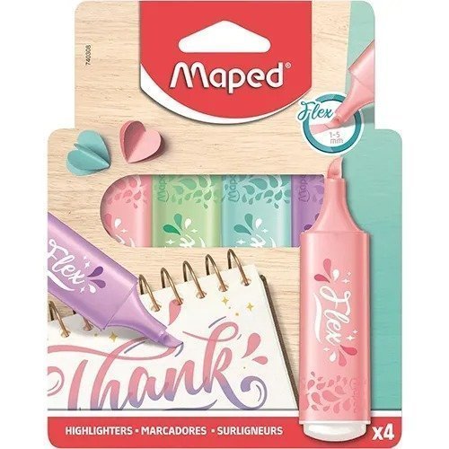 MARCA TEXTO FLUOPEPS FLEX PASTEL C/4 CORES MAPED Ellos Papelaria