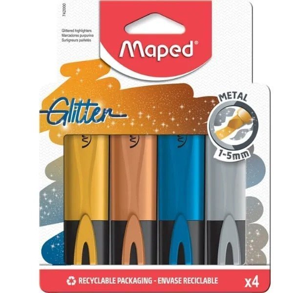 MARCA TEXTO FLUOPEPS GLITTER METAL C/4 MAPED Ellos Papelaria