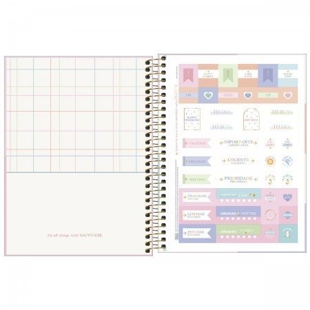 AGENDA ESPIRAL PLANNER HAPPY CORES M7 TILIBRA Ellos Papelaria