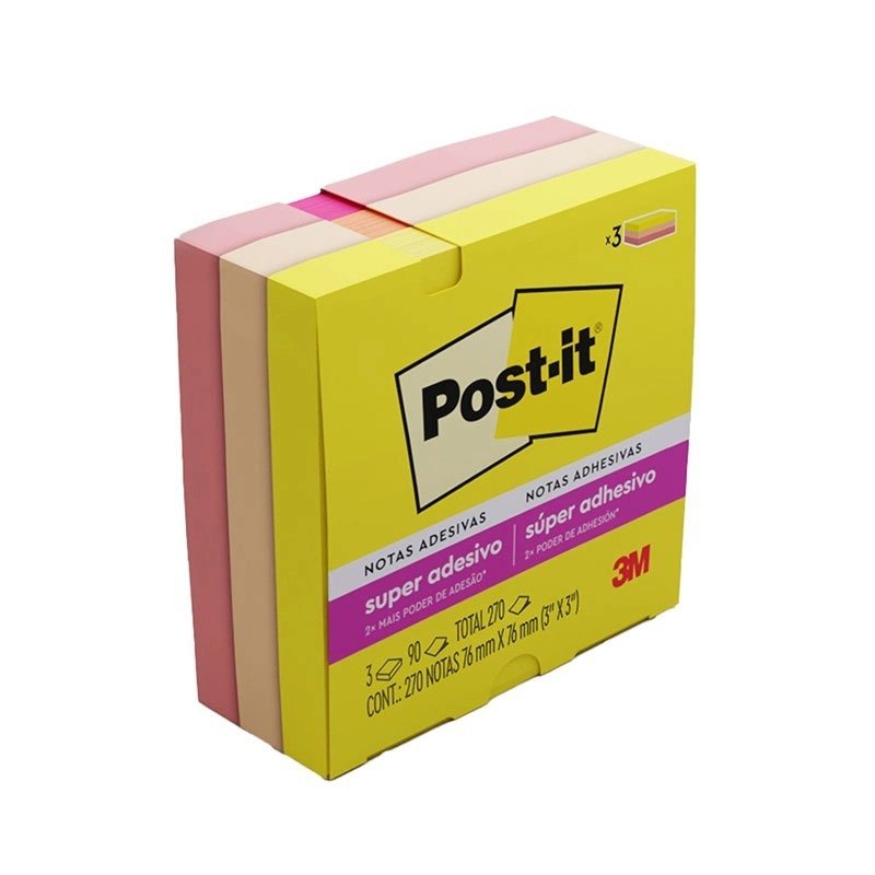 ANOTE COLE 76X76 SUPER 3COR 270F ALEGRIA POST-IT Ellos Papelaria