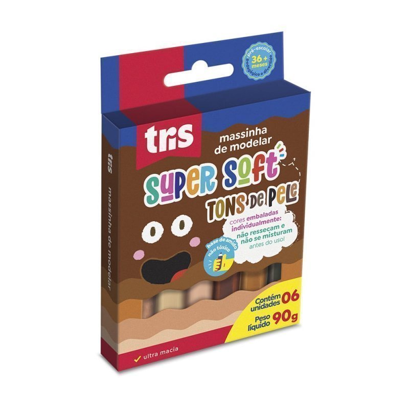 MASSA MODELAR TRIS SUPERSOFT PELE 6 CORES TRIS Ellos Papelaria