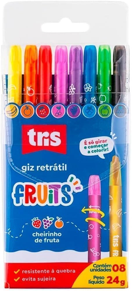 GIZ DE CERA RETRATIL FRUITS 8 CORES TRIS Ellos Papelaria