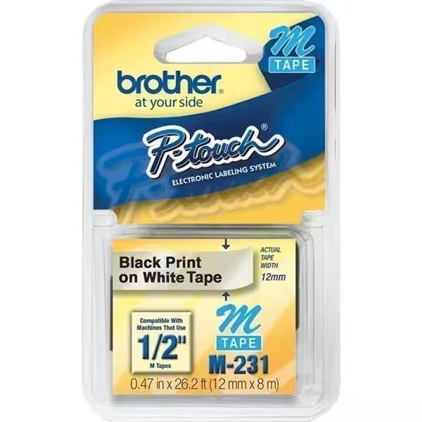 FITA ROTULA M231 12MM 8M PRETO/BRANCO BROTHER Ellos Papelaria