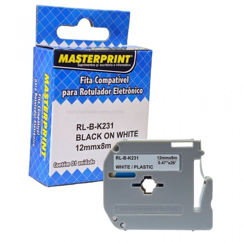 FITA ROTULA COMPATIV M-K231 12MMX8M PR/BR MASTER Ellos Papelaria